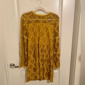Like new mustard lace dress with sheer top and sleeves